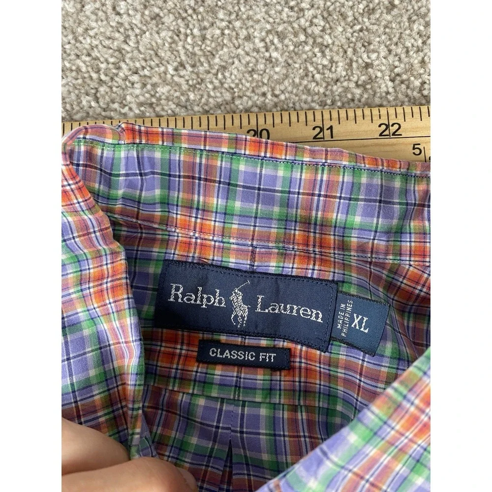 Polo Ralph Lauren Blue/Red/Green Plaid Short Sleeve Shirt Men XL Green Pony Prep